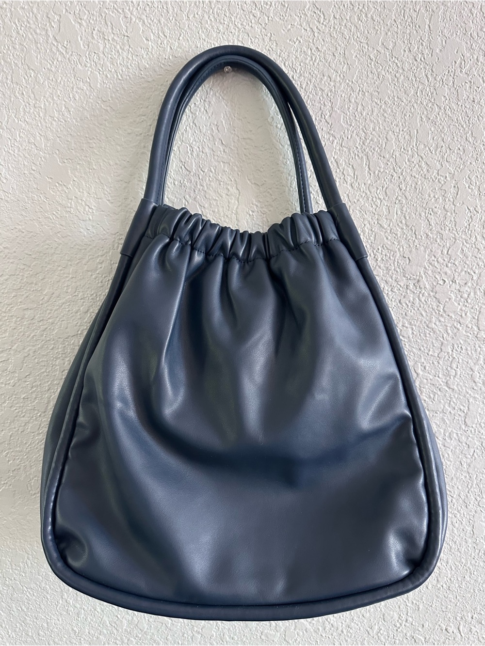 Lulu Dharma Slate Blue Vegan Leather Gathered Tote Shoulder Bag Blue Purse